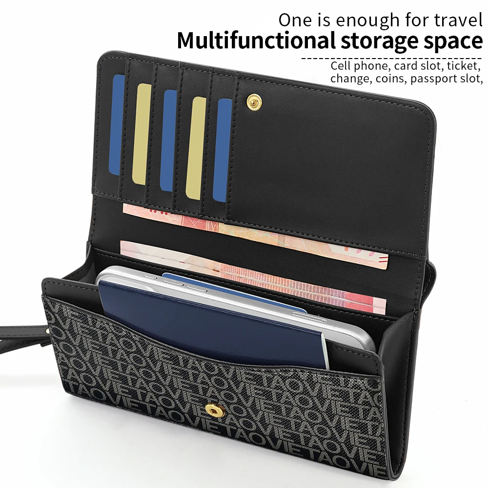 Retro Women's Large Capacity PU Leather Wallet Multi-Functional Fold Multi-Card Wallet with Wrist Strap Valentine's Day Gift