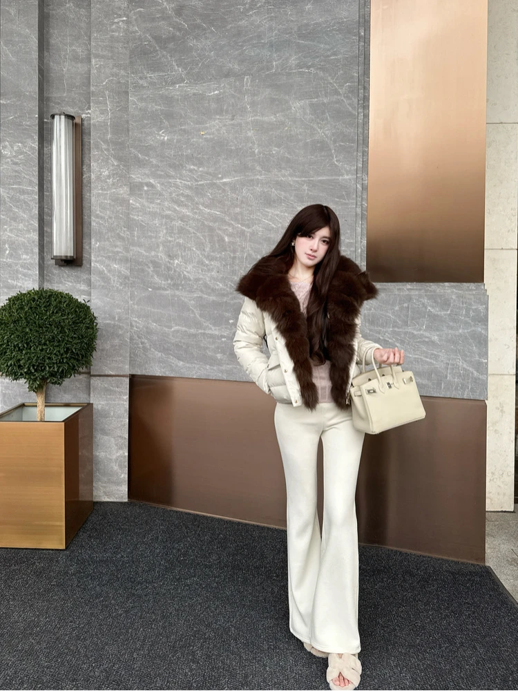 

Женские повседневные брюки M900 на флисовой подкладке, прямые, широкие штанины, осень-зима, белые, новинка 2026