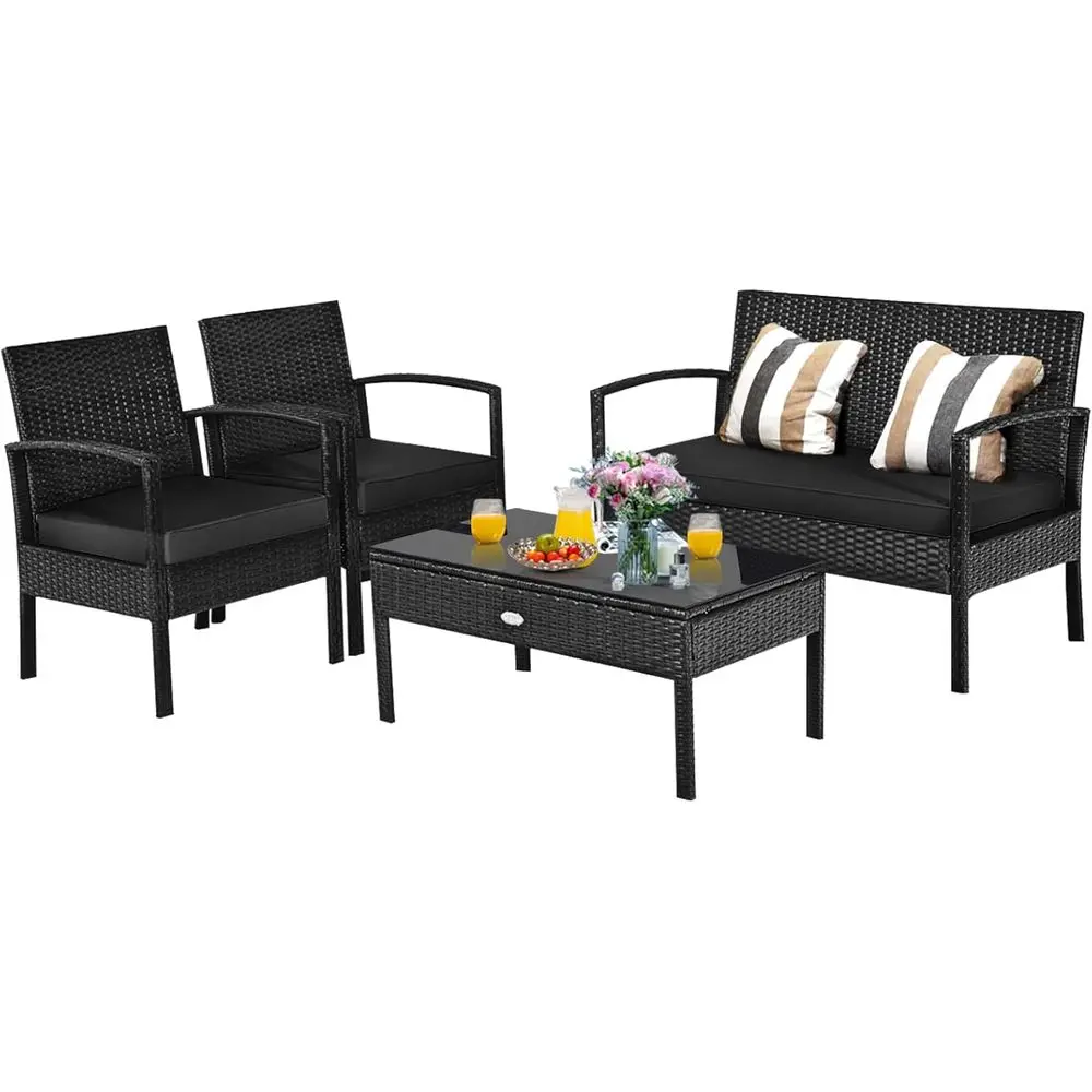

4-Piece Outdoor Wicker Furniture Set with Rattan Chairs, Table, and Washable Cushions for Patio or Balcony
