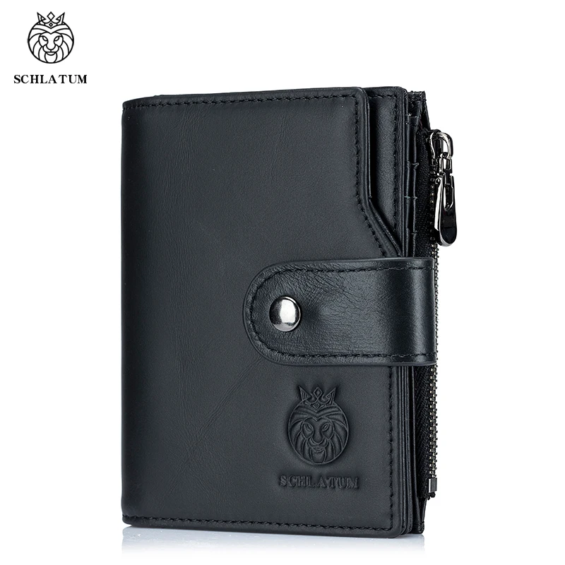 SCHLATUM Classic Style Wallet Genuine Leather Men Wallets Short Male Purse RFID Card Holder Wallet Men Fashion High Quality