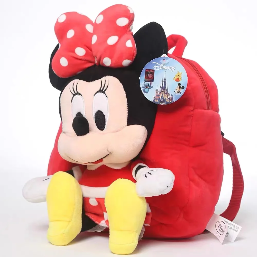 30cm/11.8in Original Disney Plush Schoolbag Minnie Mouse And Mickey Mouse Anime Cartoon Plush Shoulder Bag Kids Birthday Gifts