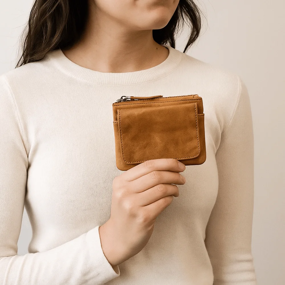クリエイティブなソリッドカラーの本革コインケース、小さなミニマリストショートウォレット、マルチカードスロット、多機能カードホルダー、女性用