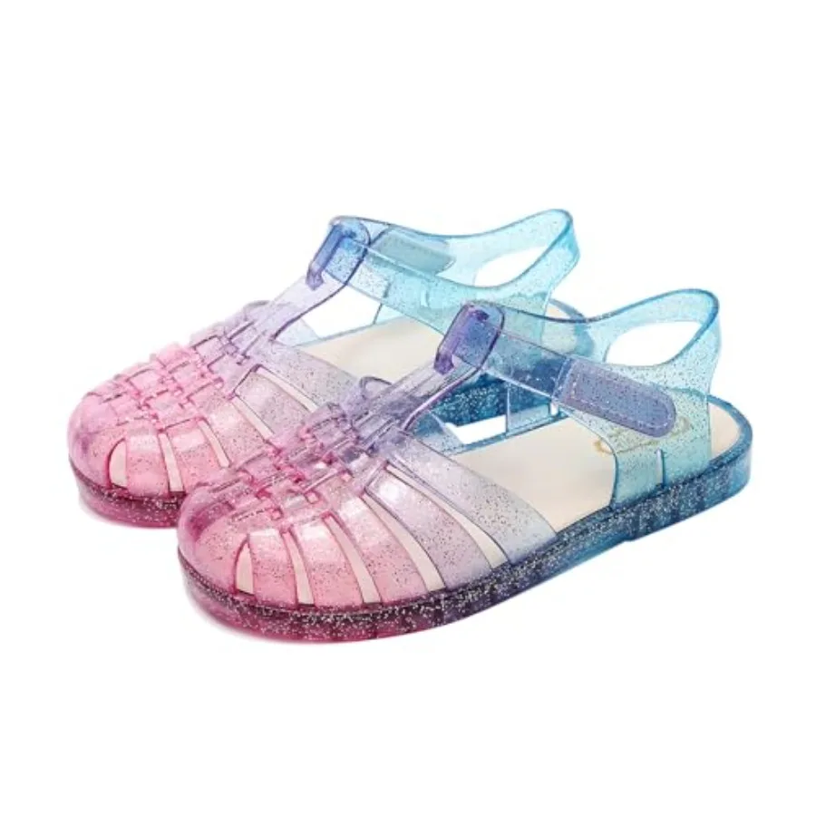 

Jelly Sandals for Girls, Closed Toe Princess Costume Summer Dress Shoes Fisherman Water Beach Rubber Sole Flat Sandals for Todd
