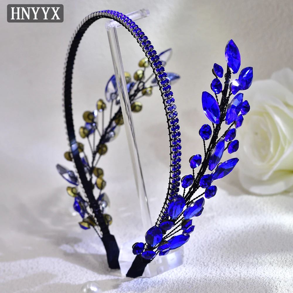 HNYYX-Diadema de cristal elegante para mujer, accesorios para el cabello con diamantes de imitación azules, tocado de dama de honor, joyería de regalo, Tiara A229