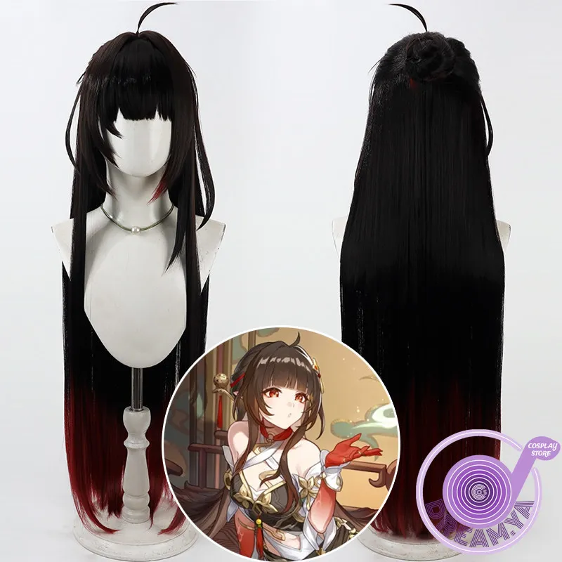 

Lingsha Cosplay Wig Honkai Stra Rail Black Red Long Synthetic Hair Heat Resistant Halloween Role Play Party Carnival + Wig Cap