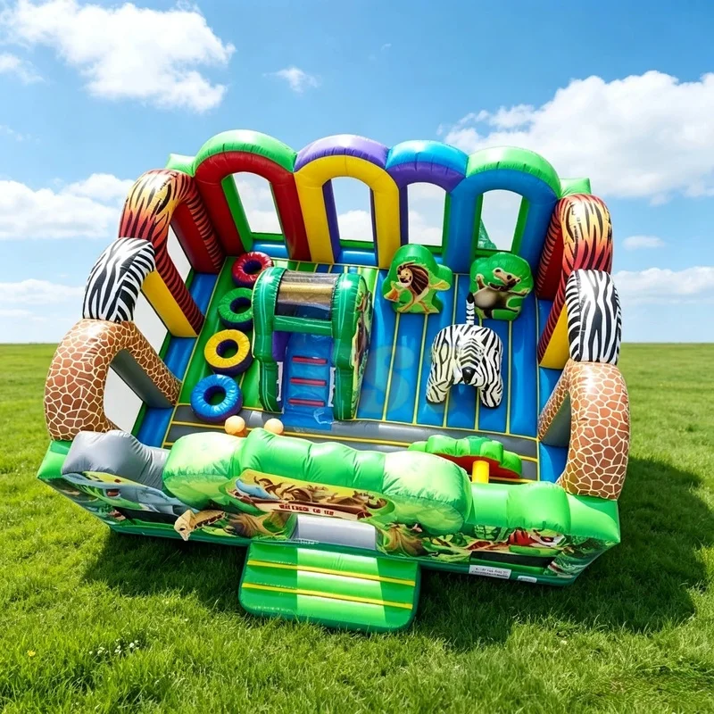 Inflatable Bounce House With Slide Commercial Inflatable Castle Jumper Jungle Animal Zoo Inflatable Playground for Party Rental