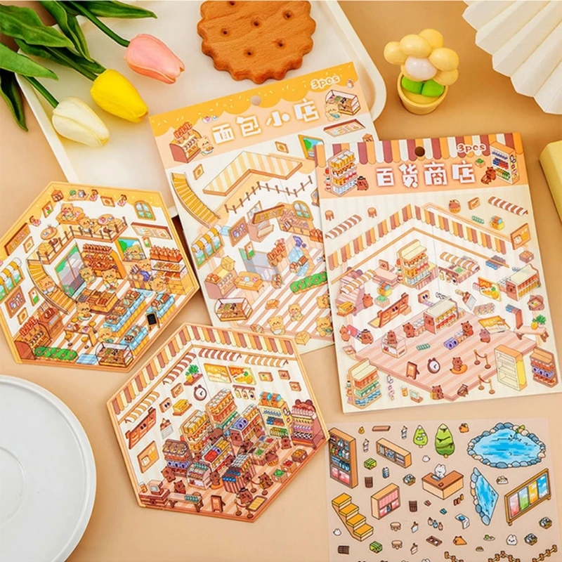 Miniature Scene Sticker Miniature Simulated Cabin Scene Sticker for Scrapbooking Journal Notebook Photo Album Phone Case