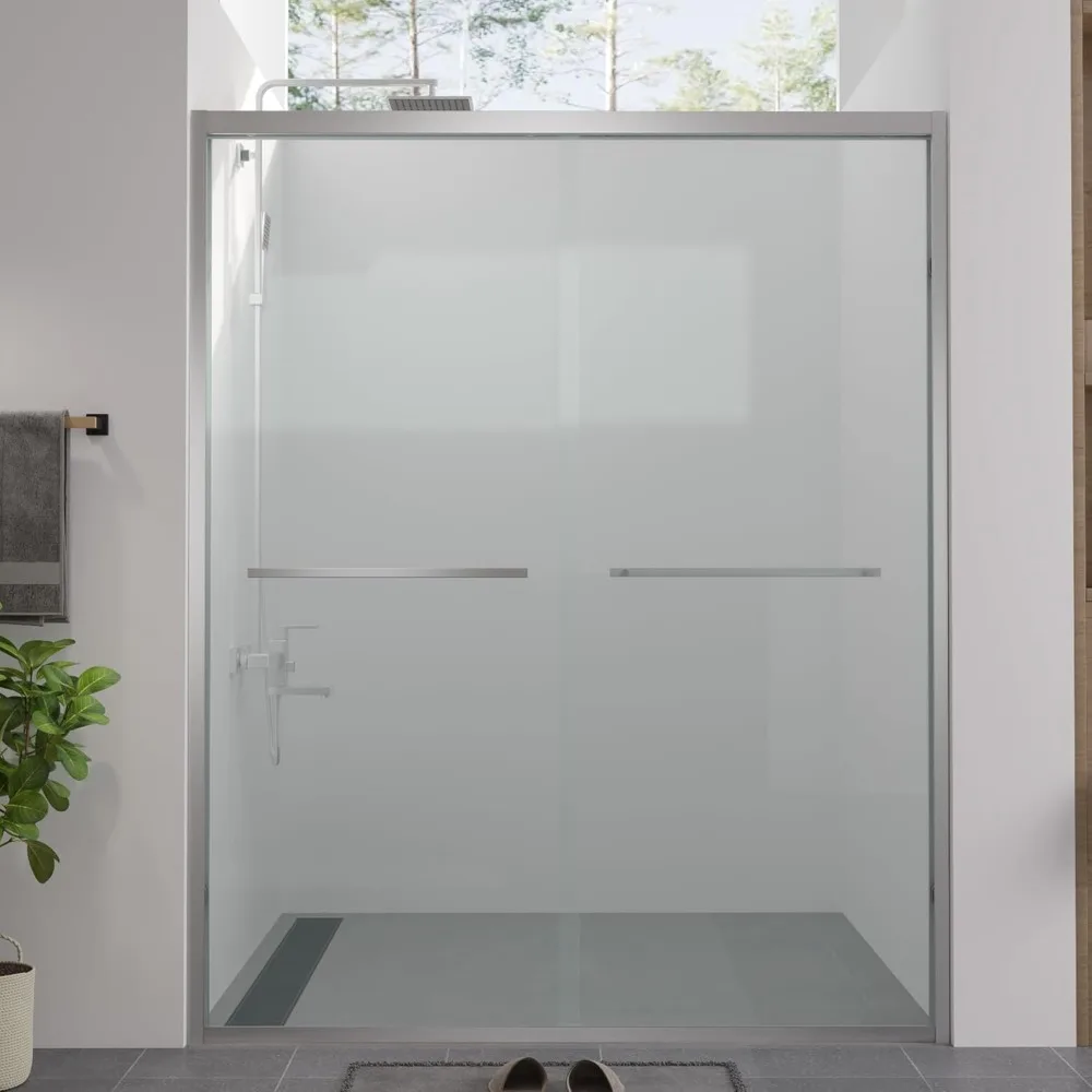 

56-60" W x 74" H Double Sliding Shower Doors, Aluminum Frame Bathroom Glass Shower Door with 1/4'' (6mm) SGCC Clear Tempered
