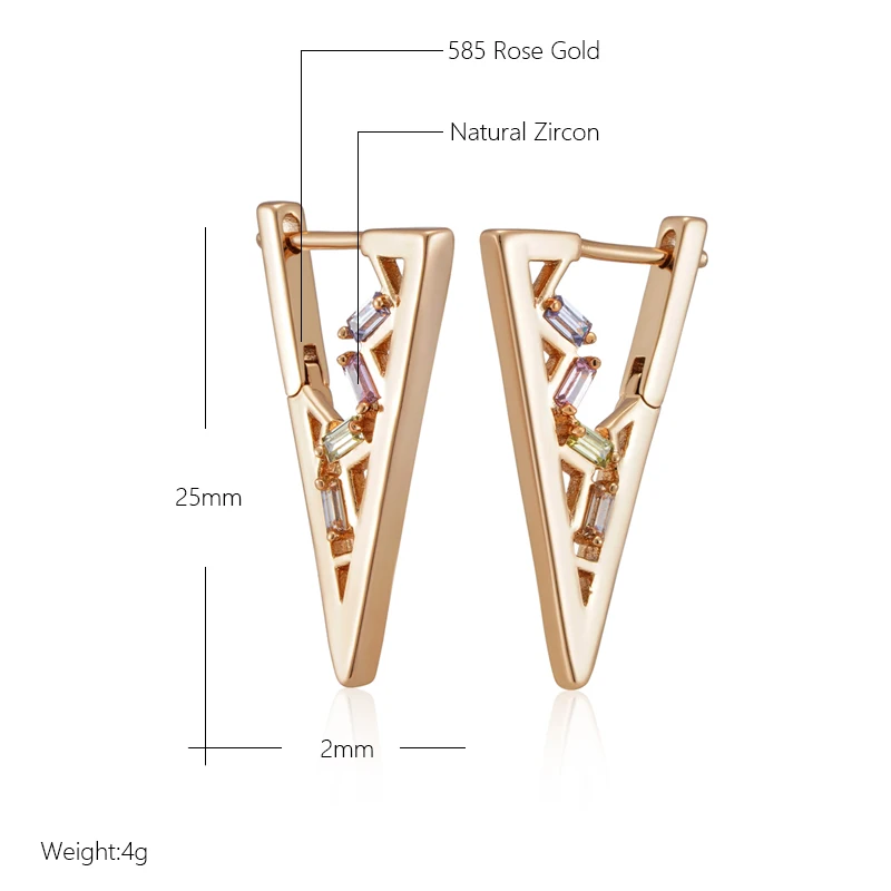 Wbmqda Fashion V Shape Drop Earrings For Women 585 Rose Gold Color With Colorful Natural Zircon Holiday Party Fine Jewelry Gift