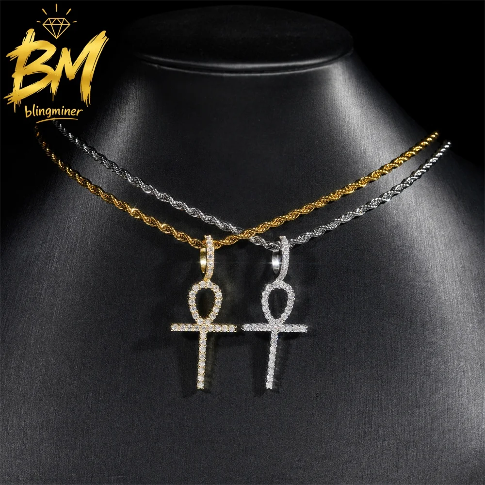 Blingminer Rainbow Color Cross VVS Moissanite Pendant For Men Women S925 Silver Pendants  Pass Diamonds Tester Free Shipping