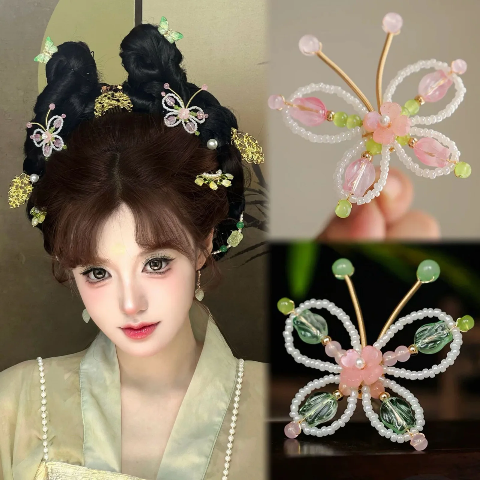 Elegant U-Shaped Hair Clip Featuring Tulip and Butterfly Design Lightweight Alloy Hairpin for Women Wedding Party Daily Wear