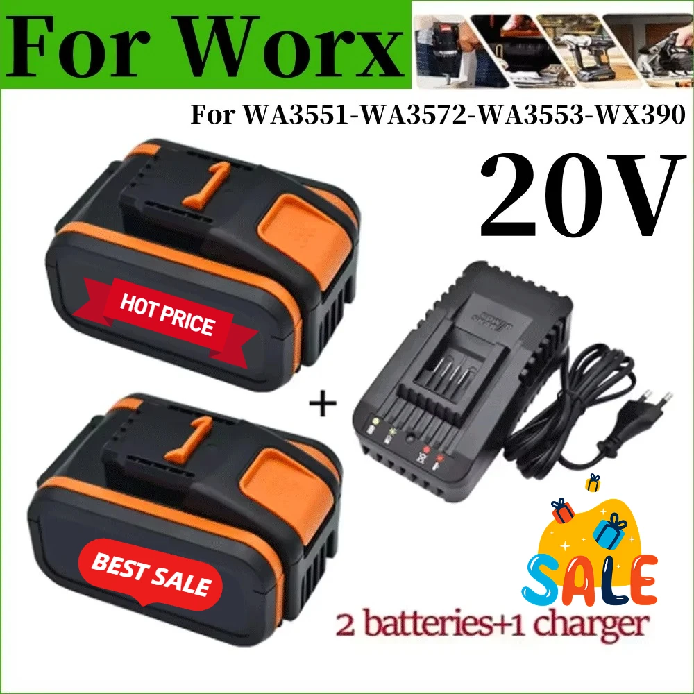 

20V 6000mAh For Worx WA3551 Battery Cordless Power Tool Battery WA3572 WA3553 WX390 WX176 WX178 Spare Battery