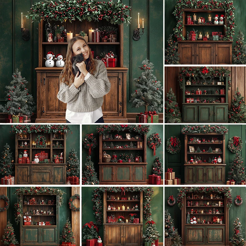 

LS Christmas Cabinet Background For Adult Child Family Photo Photography Xmas Tree Snowflake Chalkboard Decor Props