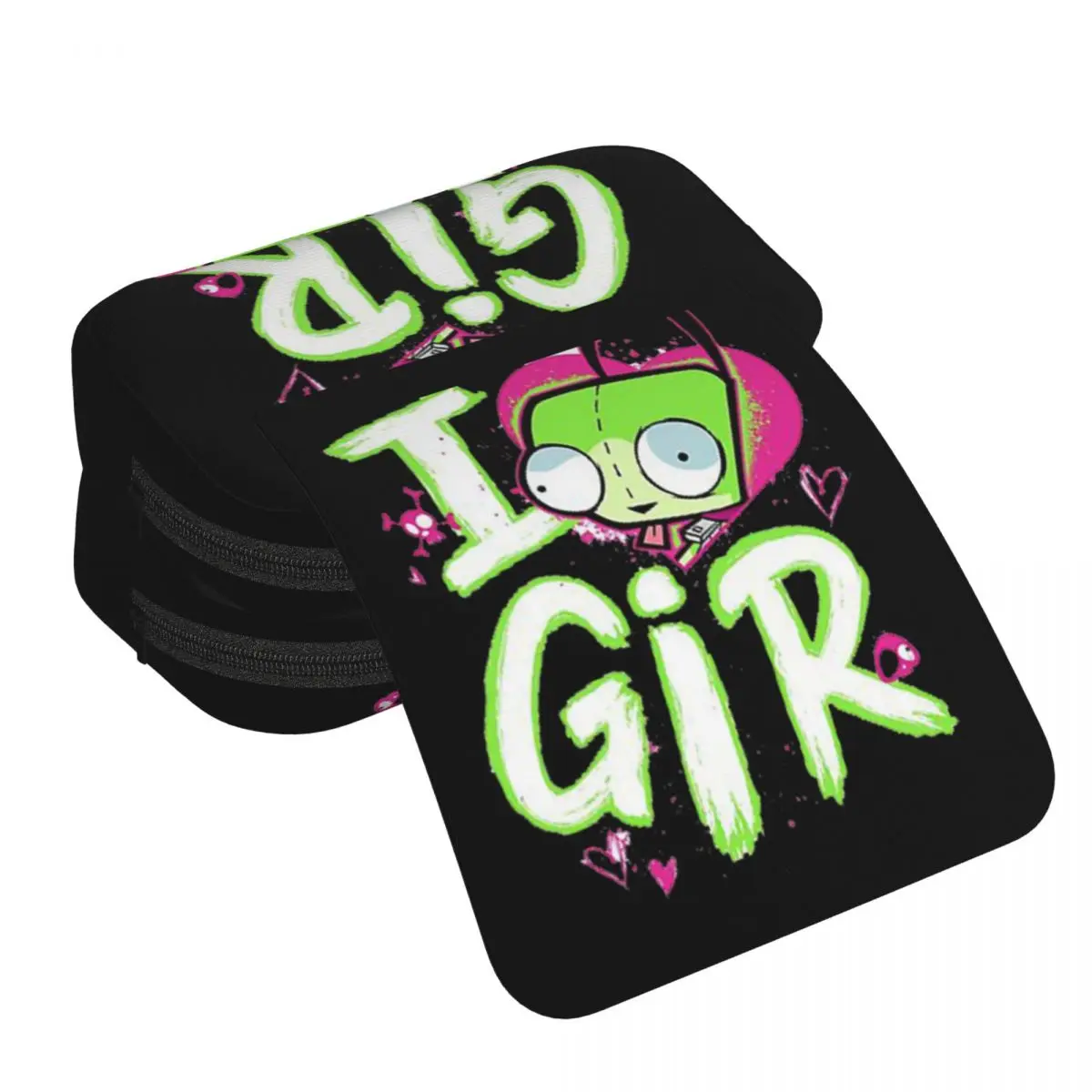 Invader Zim Valentine's Day I Love GIR Pencil Case for Students Gifts Pen Box Pencil Bag Stationery Supplies Pen Holder Bag