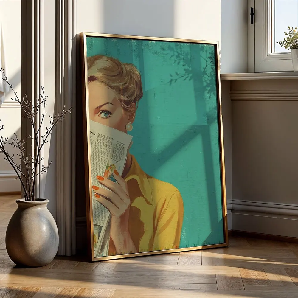 Vintage Blonde Lady With Newspaper Canvas Poster Wall Art,2D Print Wall Decor,Aesthetic Home Decor