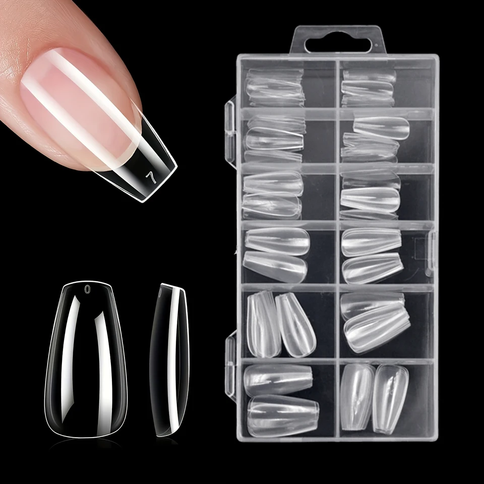 120 puntas de uñas transparentes en formas ataúd, almendra, estilete, ovalada, cuadrada y más, 12 tallas 6