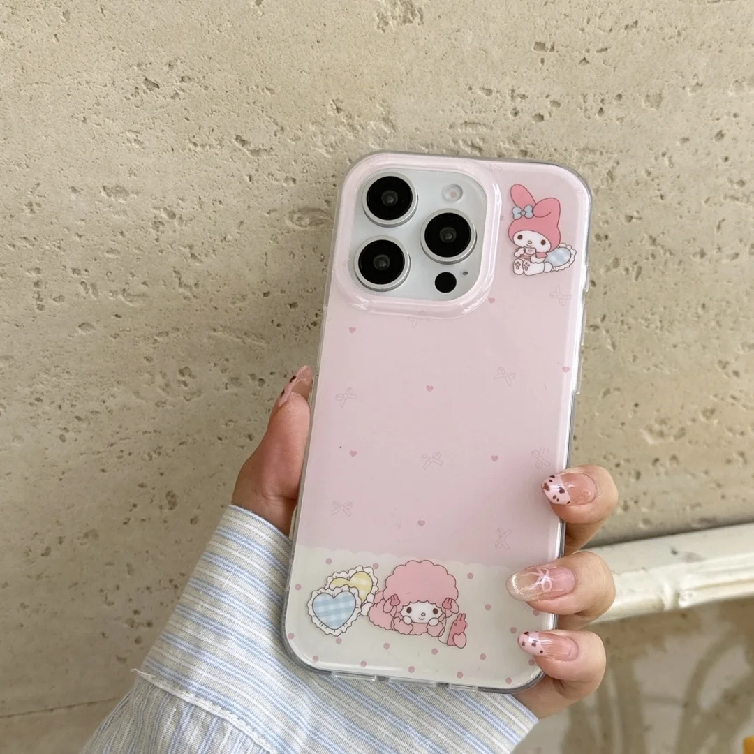 Coque de téléphone de luxe rose avec petites étoiles jumelles, étui pare-chocs pour iPhone 13 14 15 16 Pro Max Gemini miroir fille ﻿ ﻿