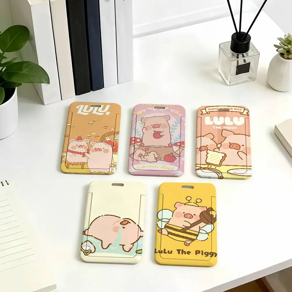 Cartoon Lulu the Piggy Card Holder Student ID Case Daily Use Subway Commute Work Cover Office School Bus Protector