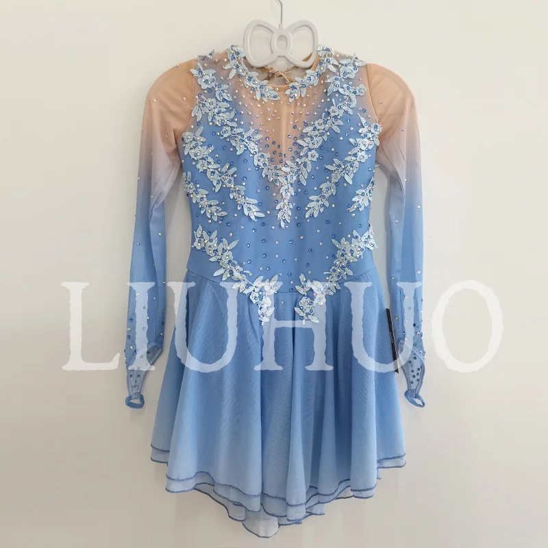 LIUHUO Eiskunstlaufkleid Mädchen Damen Teenager Dehnbar Spandex Hellblau Wettbewerb Großhandel BD1655