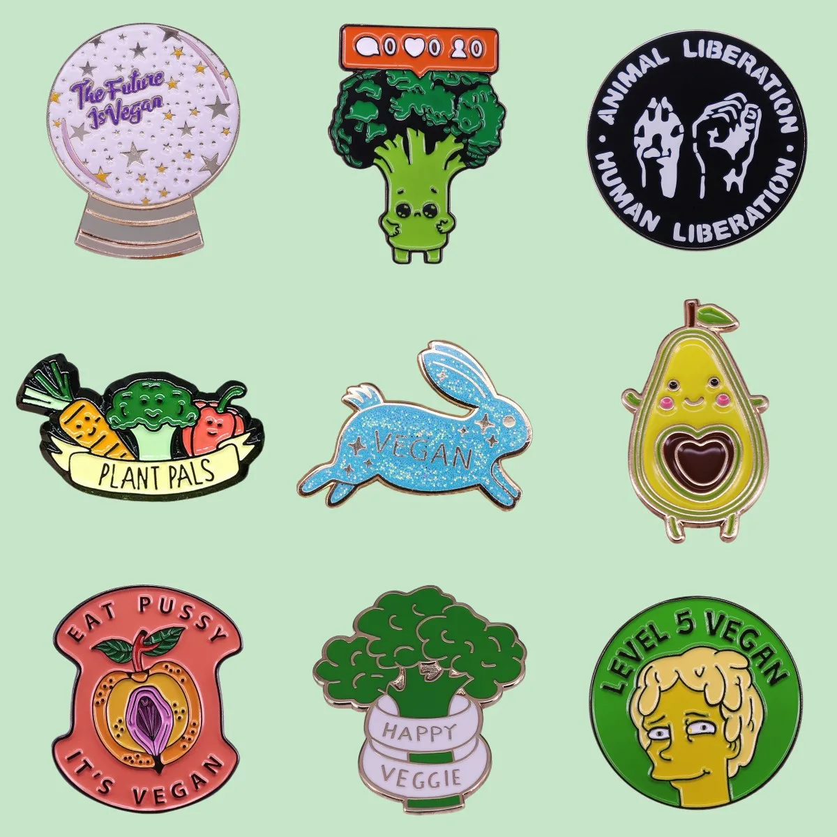 Vegetarianism Enamel Pin Fist Avocado Broccoli Carrot Pussy Rabbit Lapel Badge Cute Cartoon Brooches Gift Drop Shipping