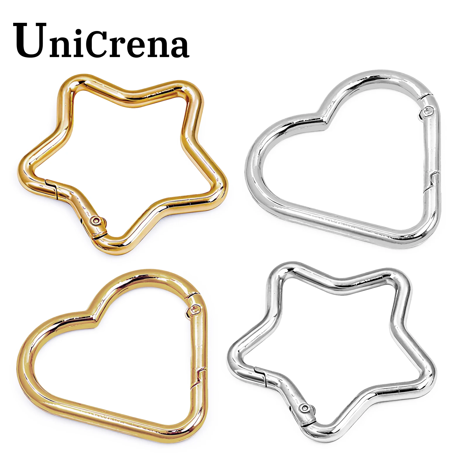 Unicrena Mosquetón Corazón 4 Piezas, Gancho de Resorte para Llavero, Anillo de Mosquetón para Mochila, Llaves, Viajes, Camping y Suministros al por Mayor