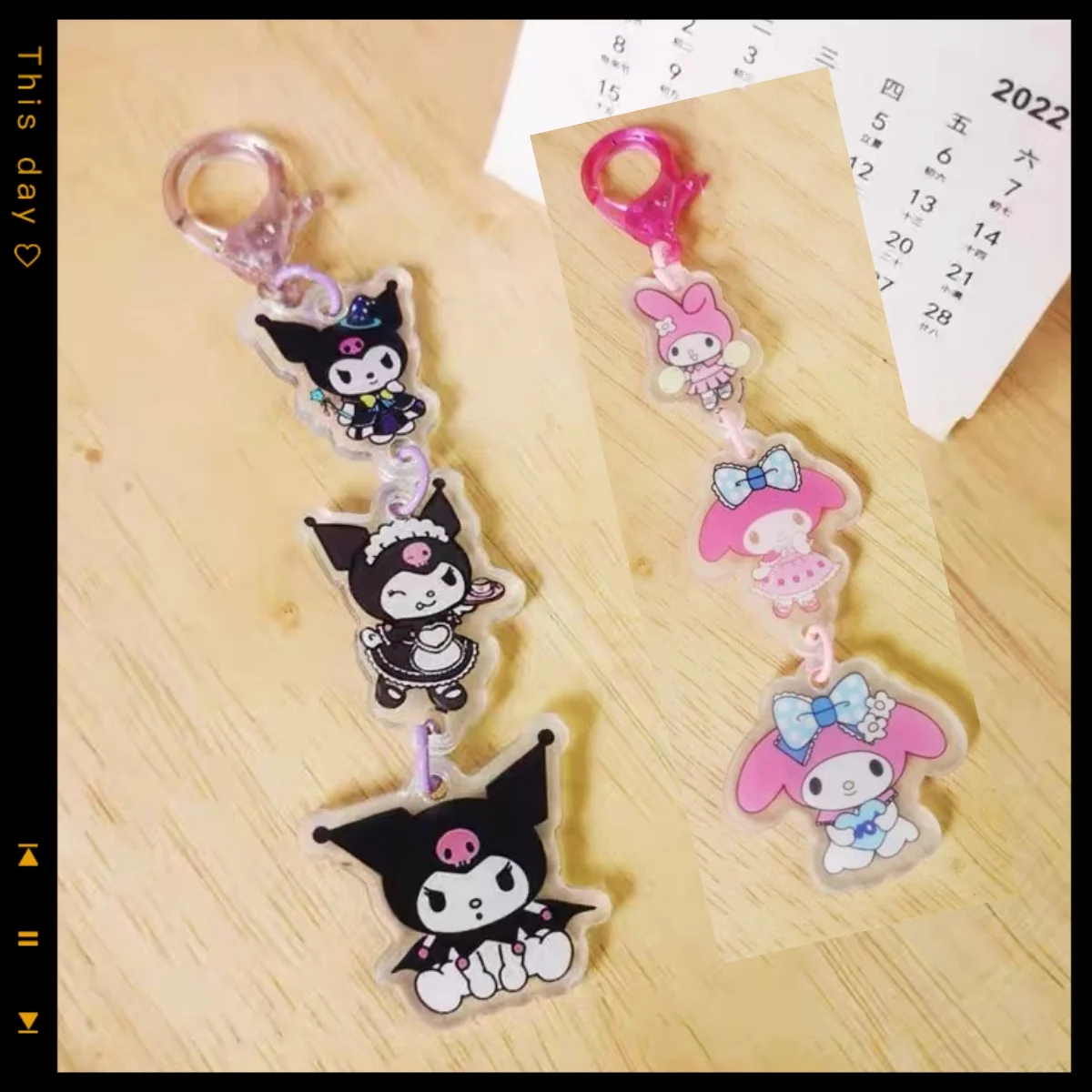 かわいいサンリオマイメロディアニメ周辺グッズバッグキーホルダーDIYキュートアクリルビーズキーホルダー女性用クロミクリスマス誕生日プレゼント