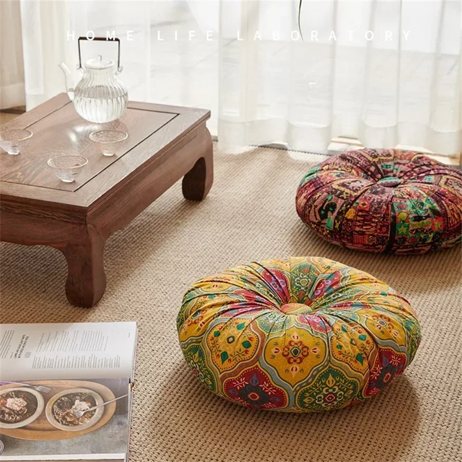 1 Pc  Round  Floor Cushion Yoga on Chair Pouf Seat Cushion Vintage Tatami Sofa Thick Print Meditation Pillow 방석 /쿠션