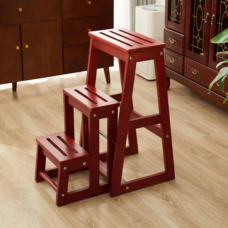 

Solid wood ladder stool, household high bench, dual-purpose multi-purpose creative folding stool, staircase chair, three-step
