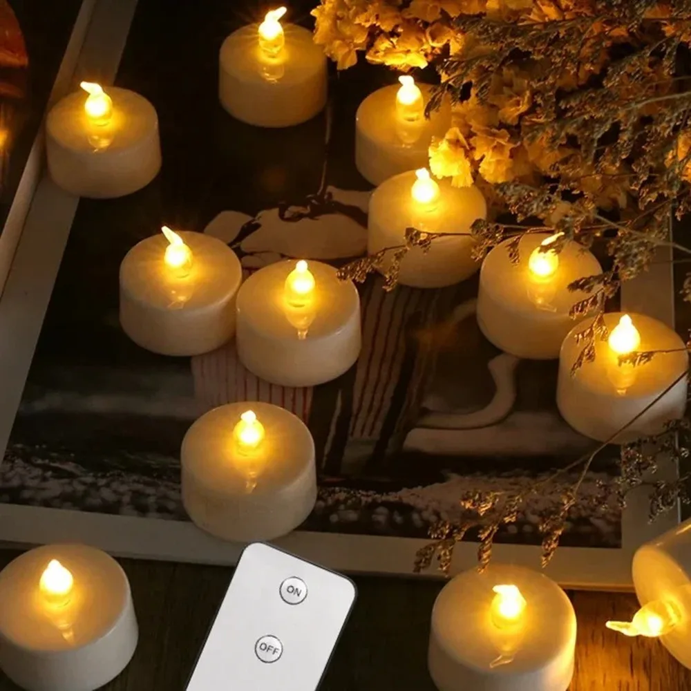 Bougie électronique LED sans flamme avec télécommande, éclairage LED avec flamme vacillante, bougies chauffe-plat, décoration d'intérieur pour Halloween et noël