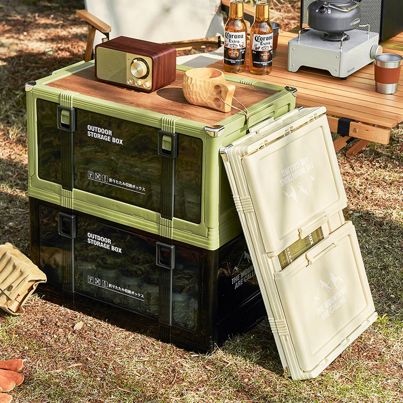

Foldable Camping Storage Box with Wooden Lid Multi-Layer Car Trunk Organizer Waterproof Shortage Box Camp Box Outdoor Essential