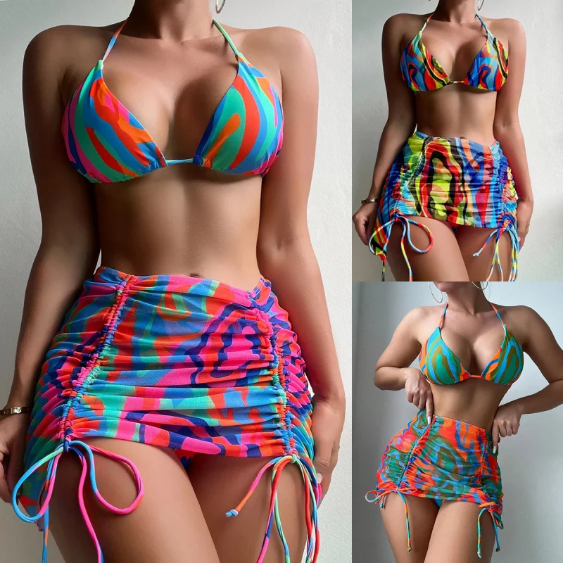 

2024Gradient Swimsuit Women's Split Three-Piece Tie-Dye Printed BikiniBIKINISwimwear