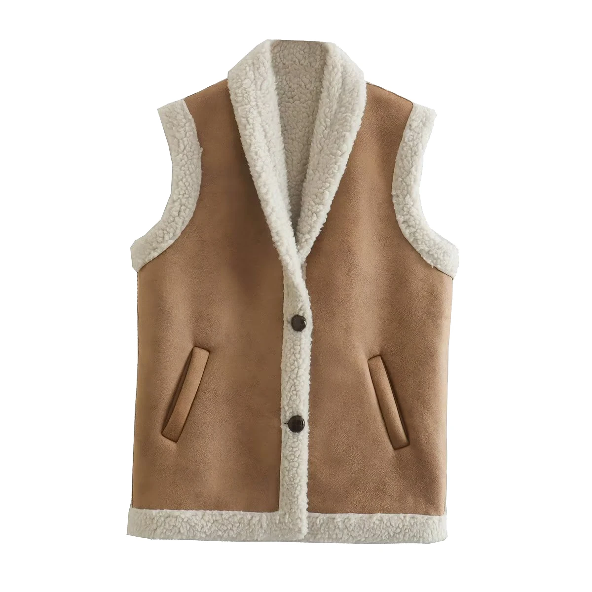 

Za Women'S French Lamb Wool Coat Fashion All-Match Suede Lamb Wool Sleeveless Vest Jacket 2023 New Women Waistcoat Spring Coat