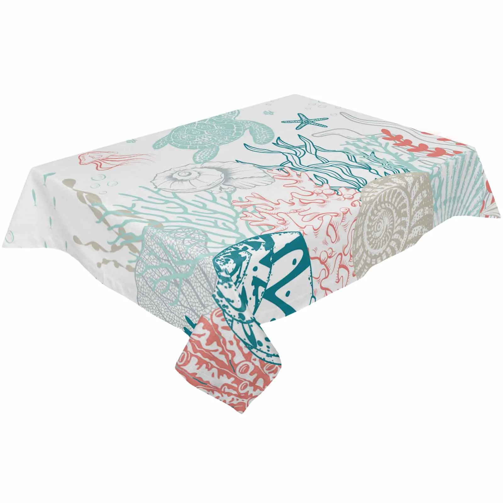 Summer Marine Life Coral Seaweed Waterproof Tablecloth For Table Kitchen Decorative Coffee Cuisine Party Table Cover