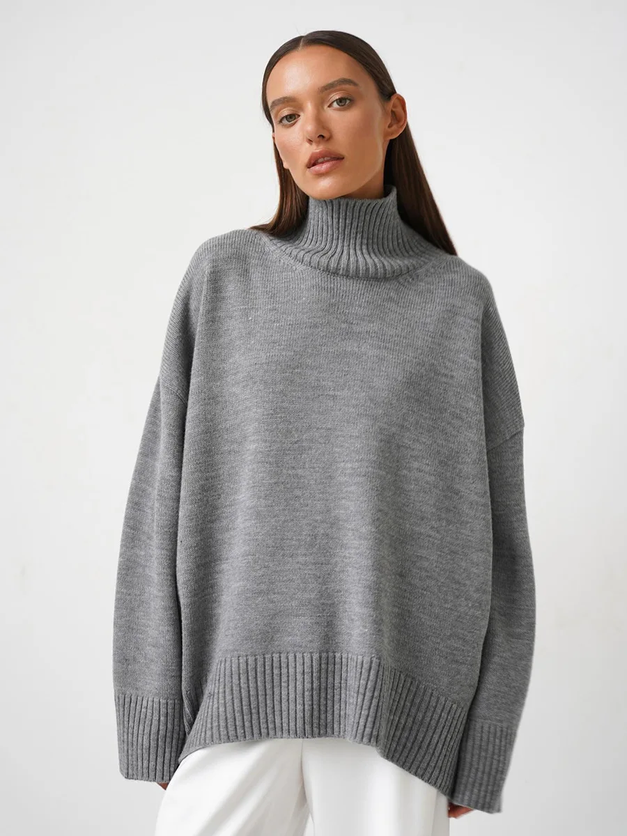 

Women's Turtleneck Sweater Oversize Winter Vintage Knitted Red Sweater Pullover Women Soft Gray Warm Sweater for Women 2025 New