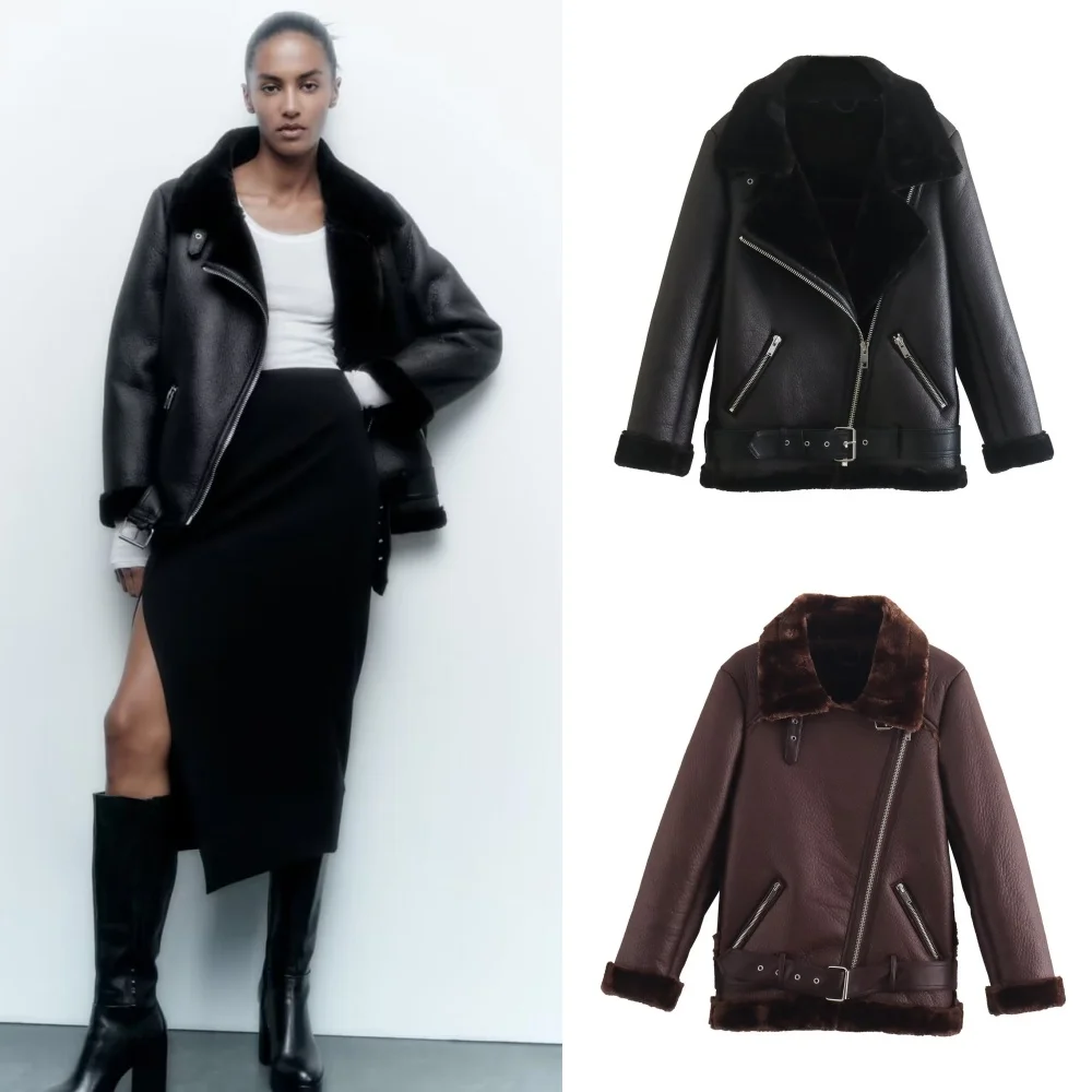 Donne autunno inverno nuova pelliccia integrata giacca termica cappotto ecopelle a maniche lunghe risvolto imbottito caldo Chic capispalla femminile