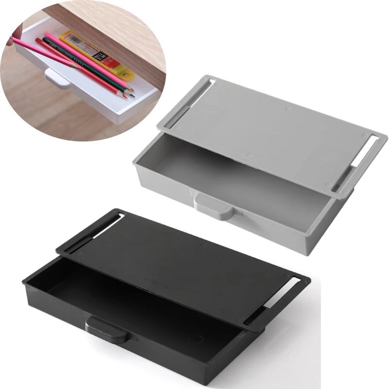 Under-desk Drawer Storage Box Hanging Self-adhesive Office Desktop Finishing Box Student Desk Pencil Stationery Container Box