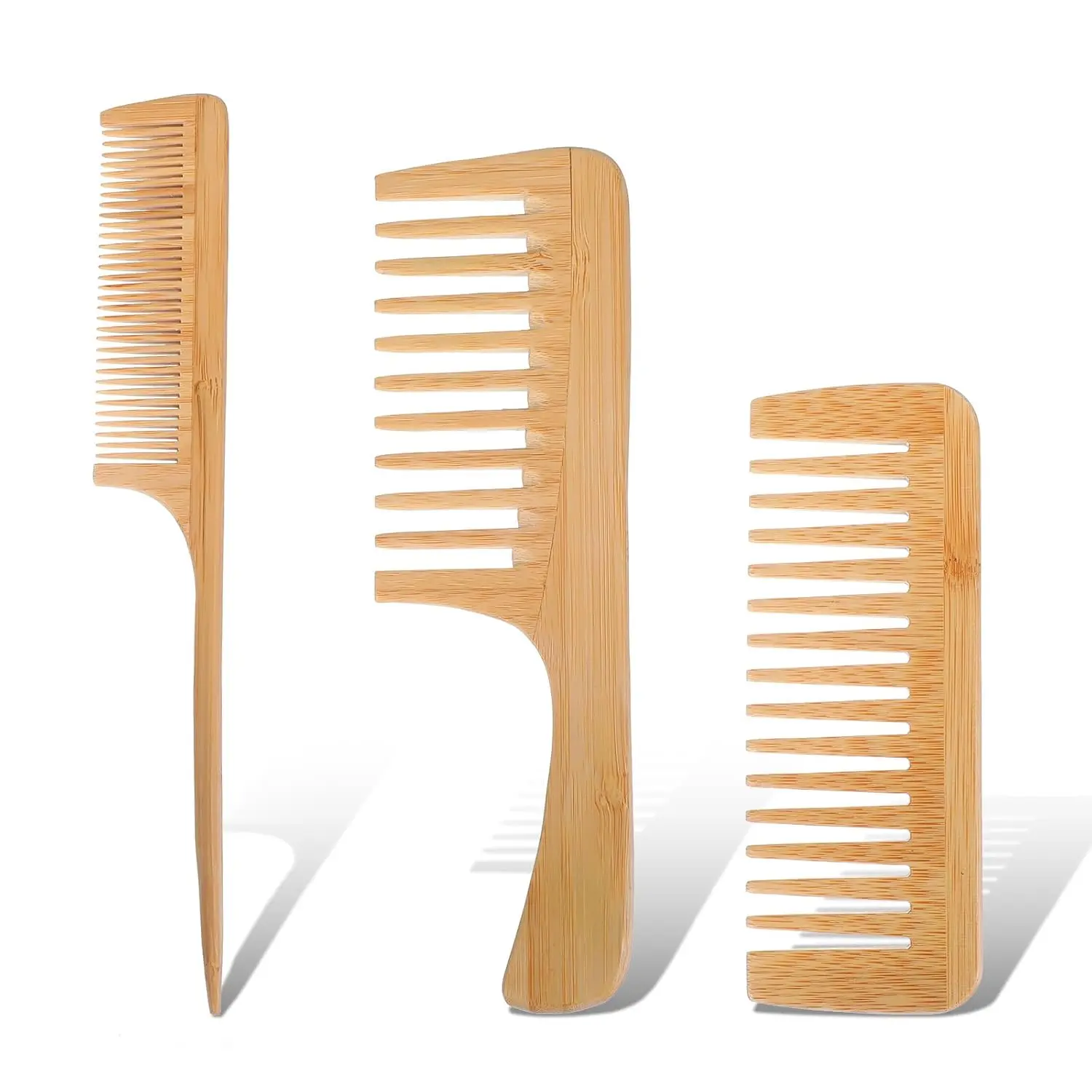 3-teiliges Bambus-Kamm-Set – breiter Zahnkamm, Herren-Bartpfahl, geeignet für alle Haartypen, passend für Männer und Frauen