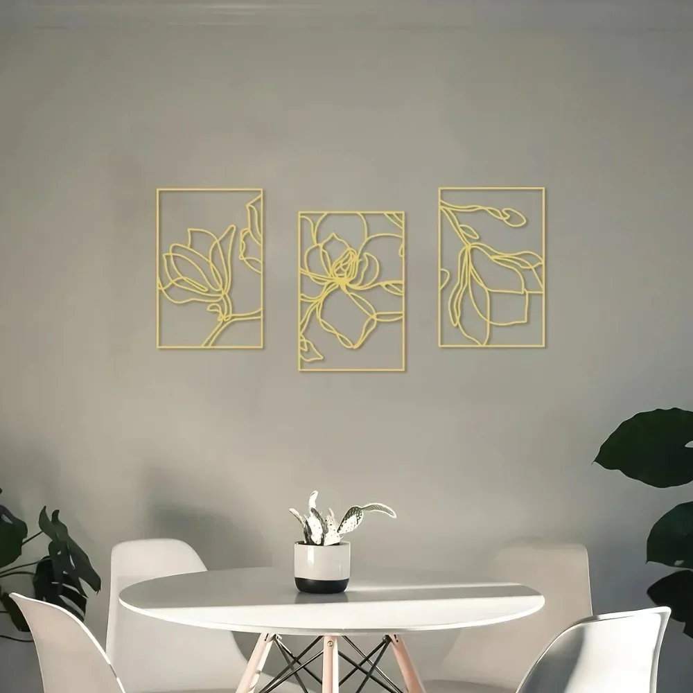 Metal Wall Art Large Gold Decorative Frames Elegant Floral Artwork, Stylish Metal Wall Décor Perfect for Unique Wall Decorations