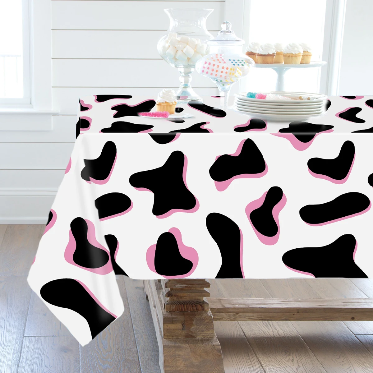 Farm Cow Black White Pink Cow Print Disposable Rectangle Tablecloth Farm Animal Themed Table Cover Happy Birthday Party Supplies