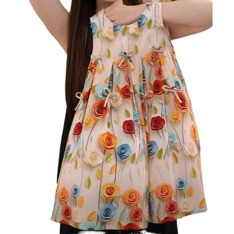 ฤดูร้อนชุดสาว 2025 เด็กใหม่สบายๆสาวชุดบอลชุดสําหรับโรงเรียน Elegant เสื้อกั๊กชุดเจ้าหญิงเสื้อผ้าเด็ก 3 ถึง 12 ปี