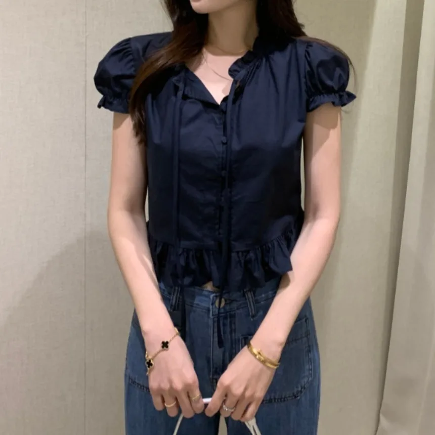 Sweet ort irt Donna Chic New Sle Fre Design Sense Bow Lace Top dimagrante Pendolarismo Sle Regular Sve ort Sve