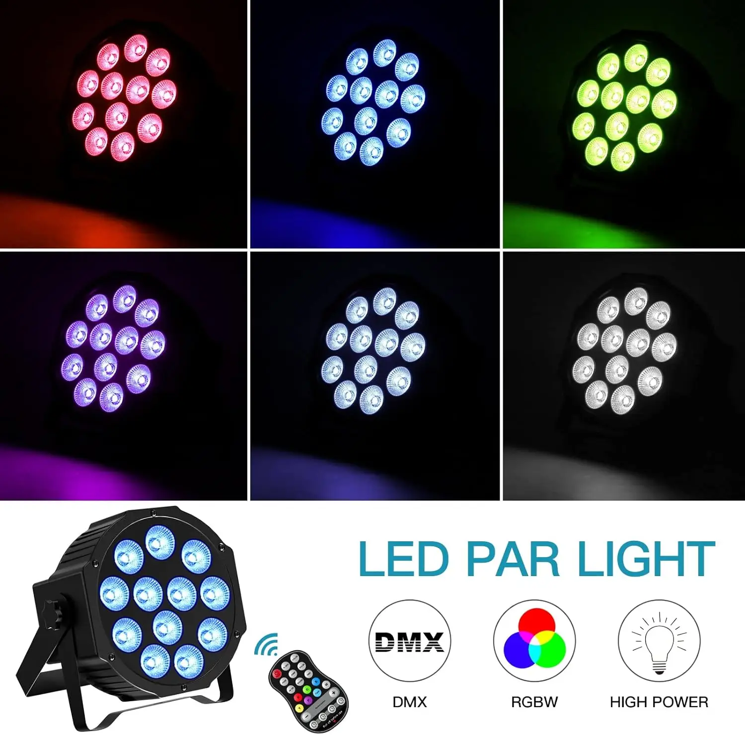 Rechargeable Par Lights RGBW 4-in-1 LED Uplights Battery Powered Stage Lights, HOLDLAMP Lights Sound Activated