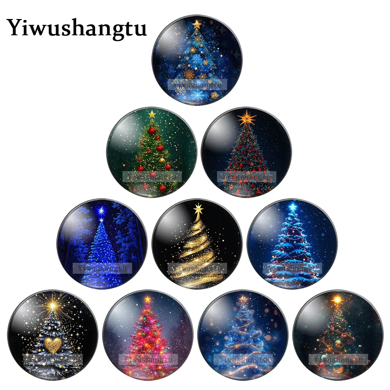 Fashion Colorful Christmas tree lights Art Paingtings 8mm/12mm-40mm Round photo Glass Cabochon demo flat back Making findings