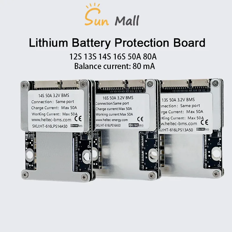 50A 80A 12S 13S 14S 16S 36V 48V 60V Lifepo4 Li-ion Lithium Battery Protection Board Balance BMS 3.7V Ion 3.2V Energy