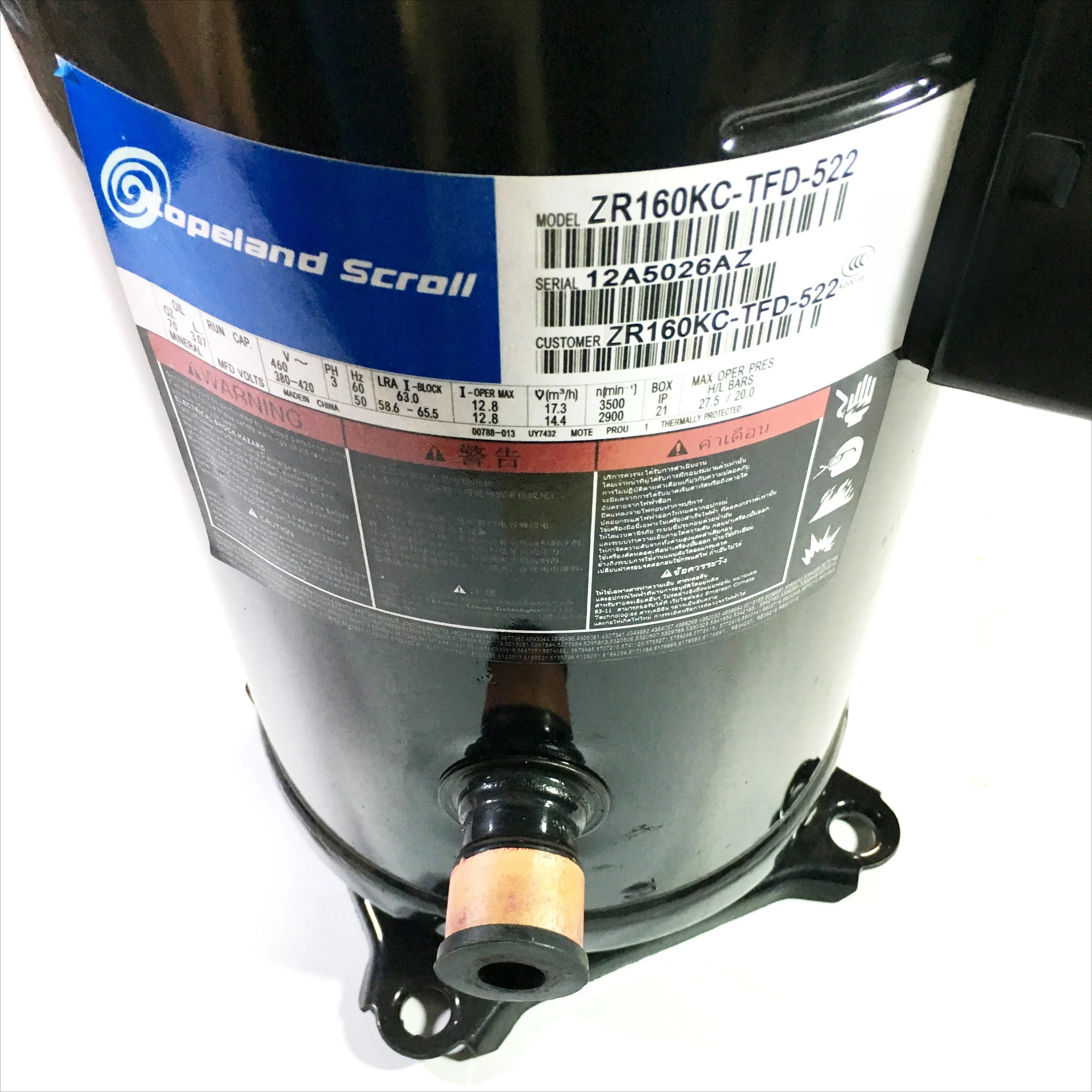 Compressor do rolo do líquido refrigerante, ZR160KC-TFD-52213000 Btu ZR160 R22 R407C, 13 HP