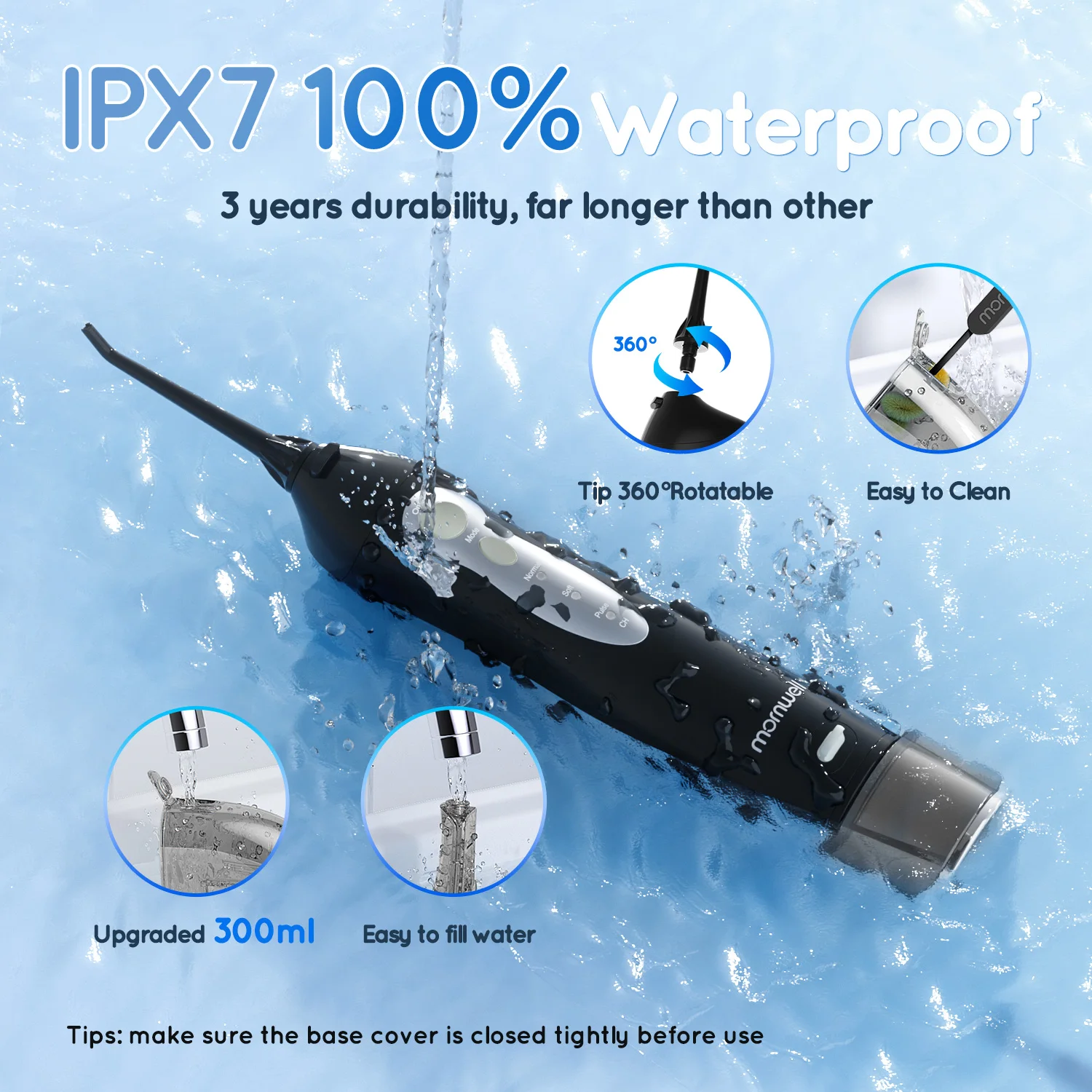 Irrigador Dental Mornwell D52, irrigador Oral, hilo Dental recargable por USB, tanque de agua de 300ML, lavadora bucal impermeable