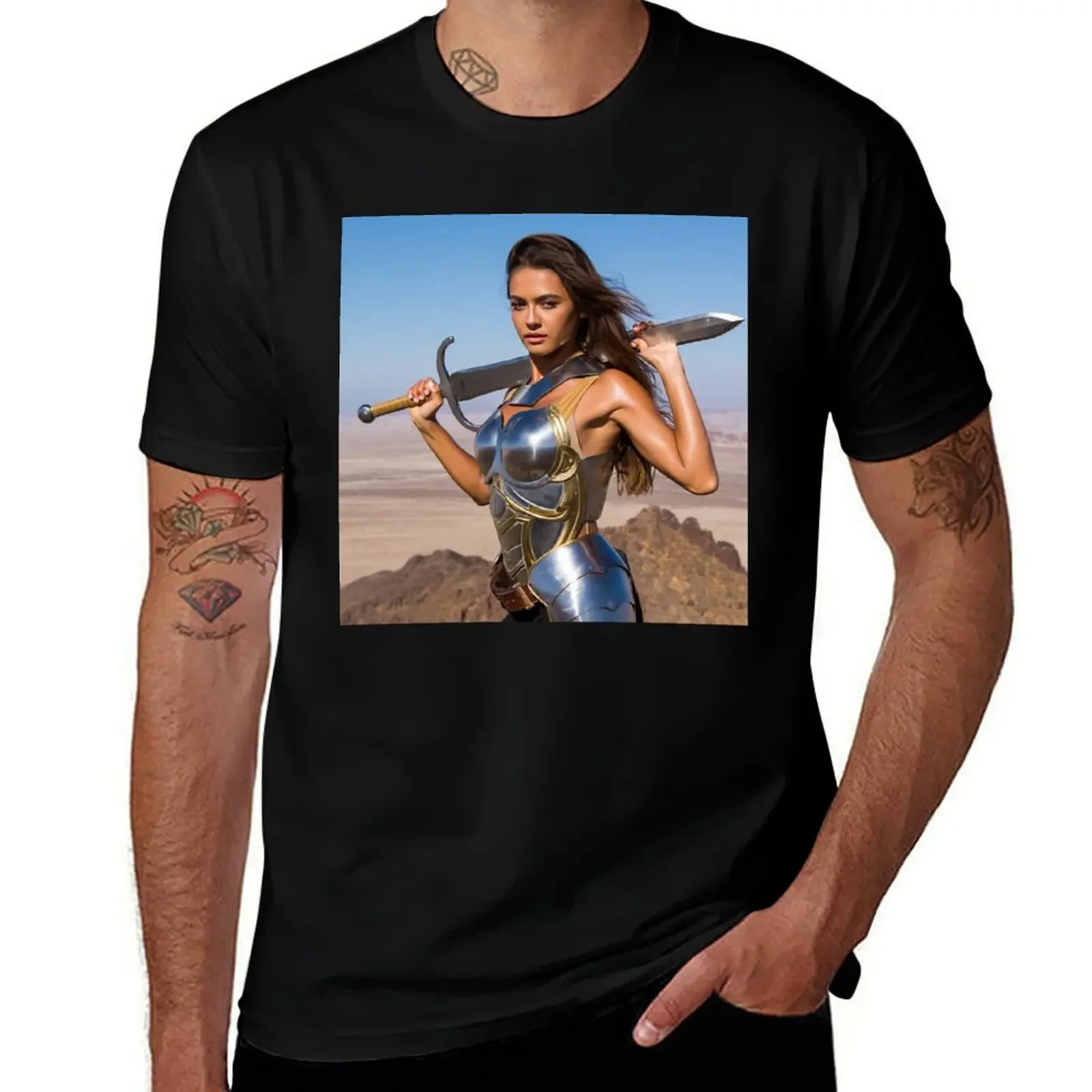 

Medieval Fantasy Swords woman warrior classic elegant fantasy illustration art T-Shirt korean fashion mens plain t shirts
