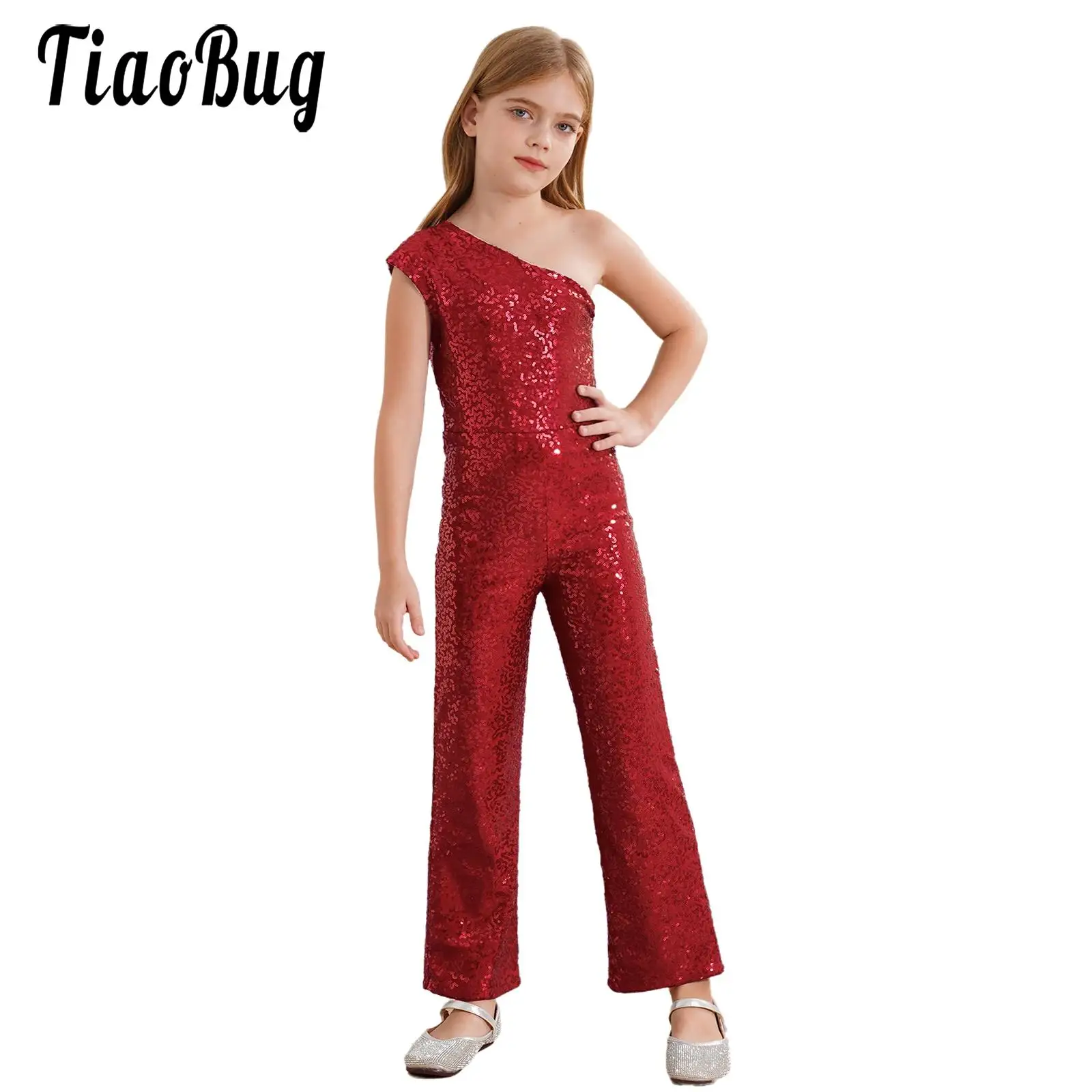 

Kids Girls Sequin Jumpsuit Dance Disco Performance Sleeveless Party Romper Playsuit Dance Prom Leotards for Cocktails Evenings