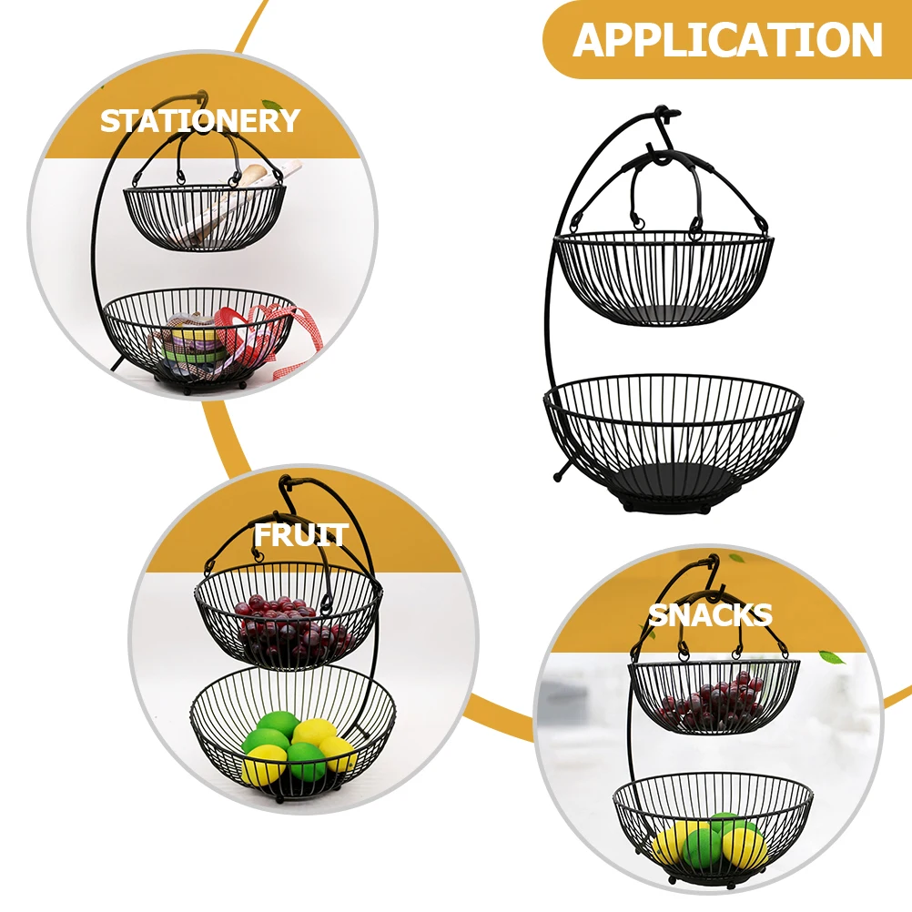 

Tray Storage Basket Kitchen Fruit Organizer Layer Multi Decorate Fruits Black Holder