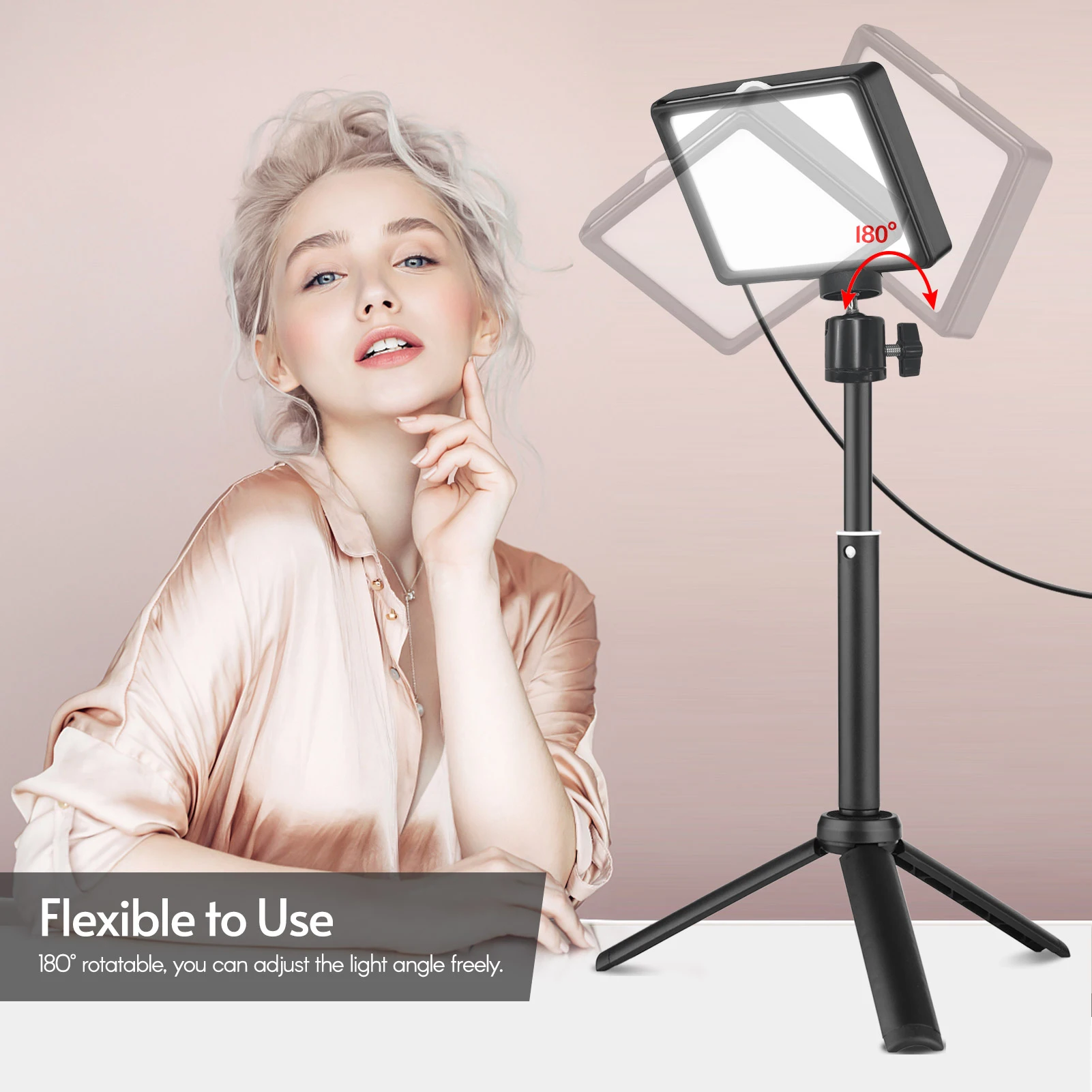Andoer USB Video Conference Lighting Kit with 2 * LED Video Lights 5600K Dimmable + 2 * Desktop Tripods + 2 * 180° Rotatable